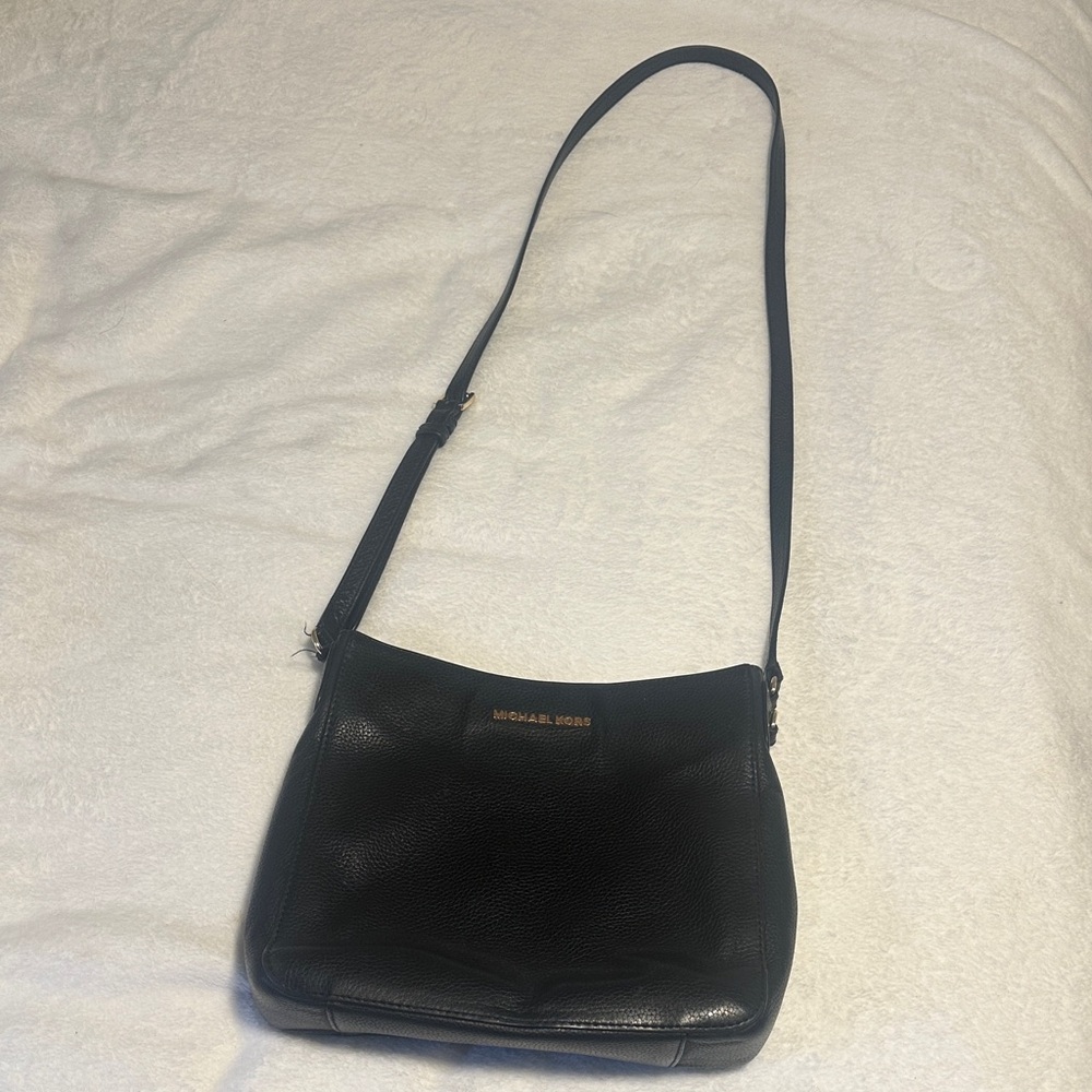 Michael Kors Black Pebbled Leather Shoulder Crossbody with Gold Logo